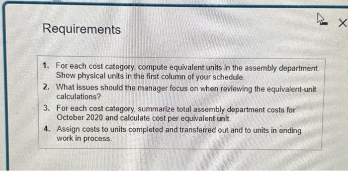 category (direct materials) and a single indirect-cost category (conversion costs). Direct materials