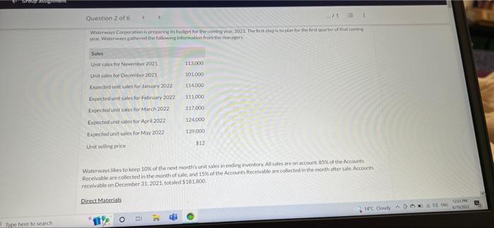 managerial accounting Group assignment Type here to search Question 2 of 6