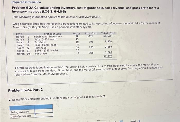 questions displayed below.) Greg's Bicycle Shop has the following transactions related to