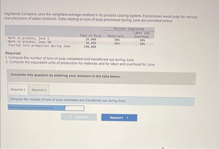 highlands company uses the weighted average method in its process costing system.