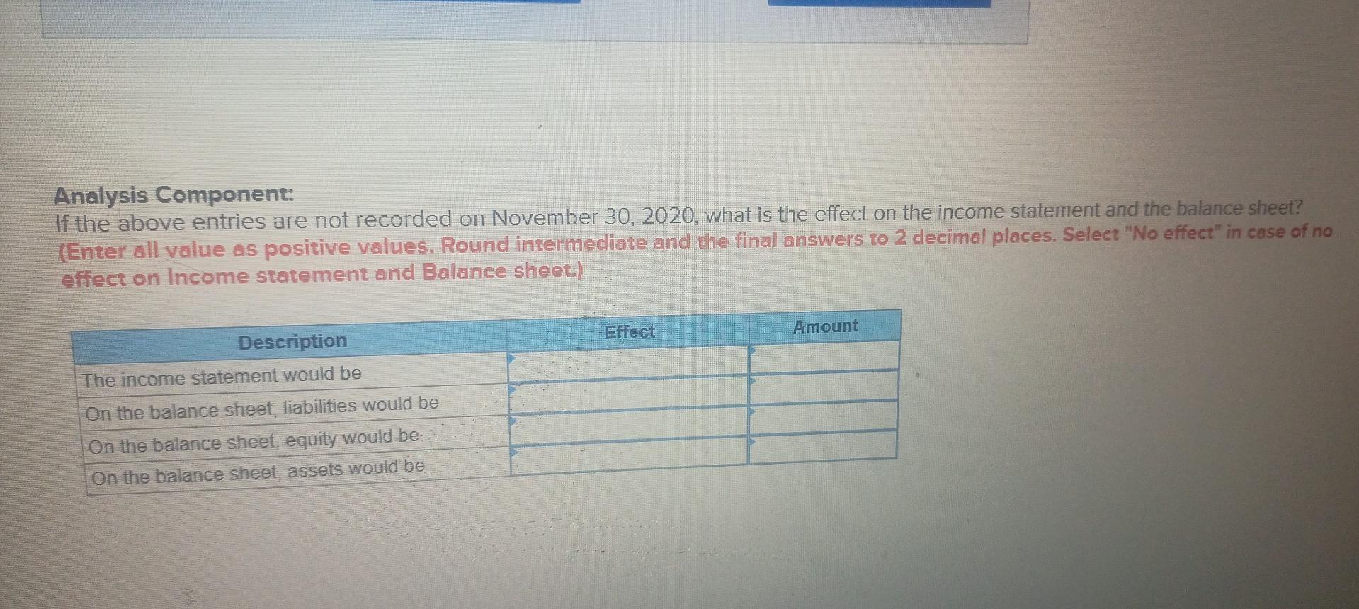 above entries are not recorded on November 30, 2020, what is the