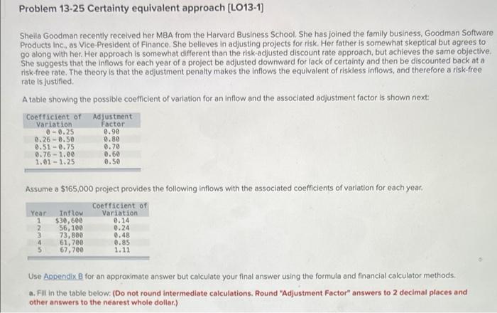 help with the incorrect answers please Problem 13-25 Certainty equivalent approach (LO13-1)