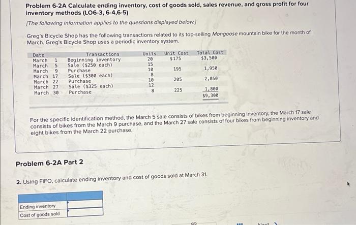 following information applies to the questions displayed below.) Greg's Bicycle Shop has