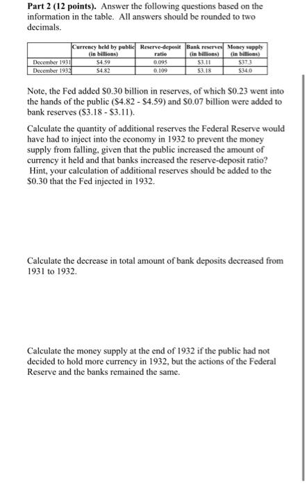  Part 2 (12 points). Answer the following questions based on the