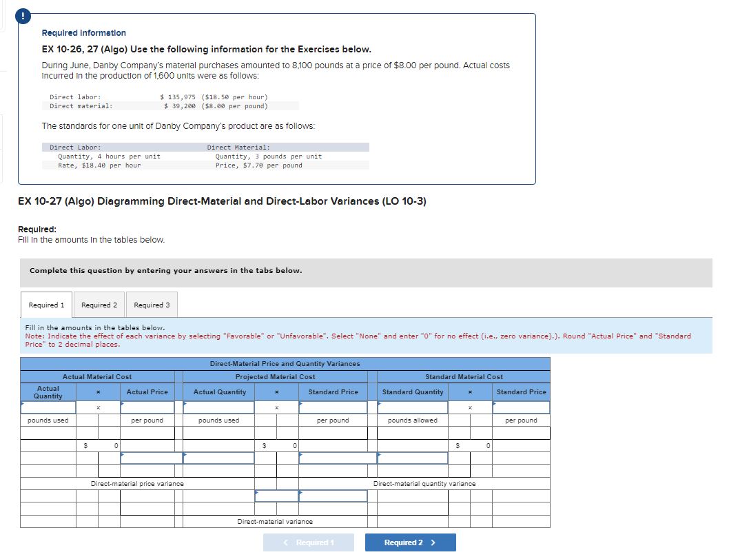  EX 10-26,27(Algo) Use the following information for the Exercises below. During