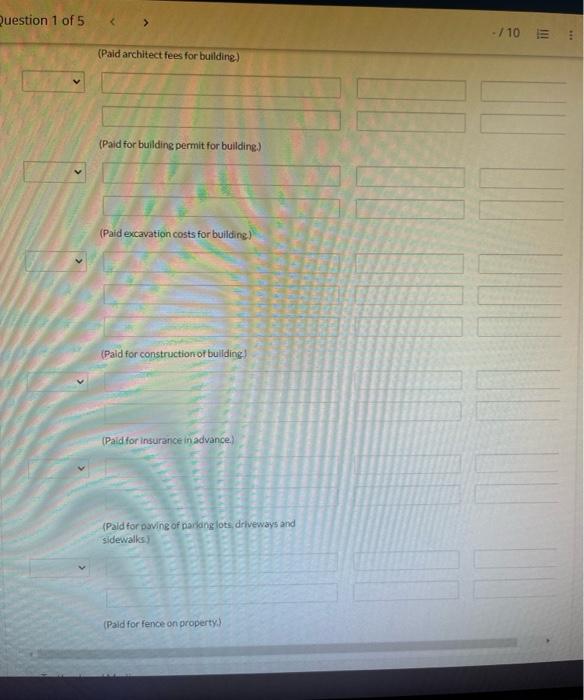 the correct accounts & amounts. thanks estion 1 of 5 (Paid architect