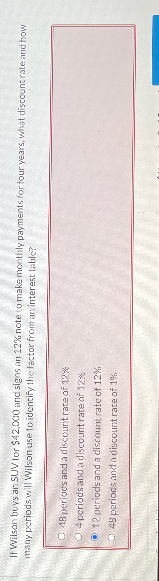  If Wilson buys an SUV for $42,000 and signs an 12%