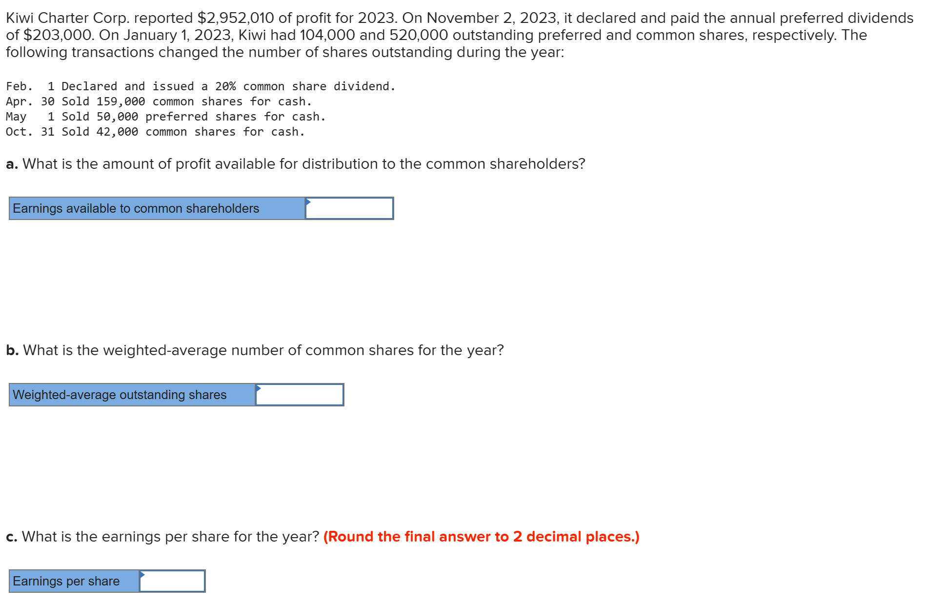  Kiwi Charter Corp. reported $2,952,010 of profit for 2023. On November