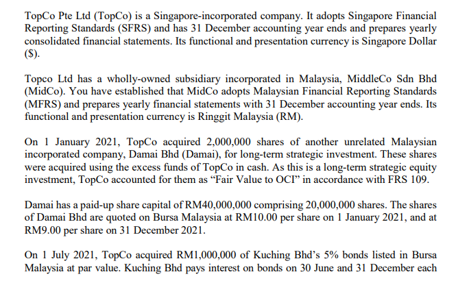 Please type out no handwrite, Advanced Financial Reporting TopCo Pte Ltd (TopCo)