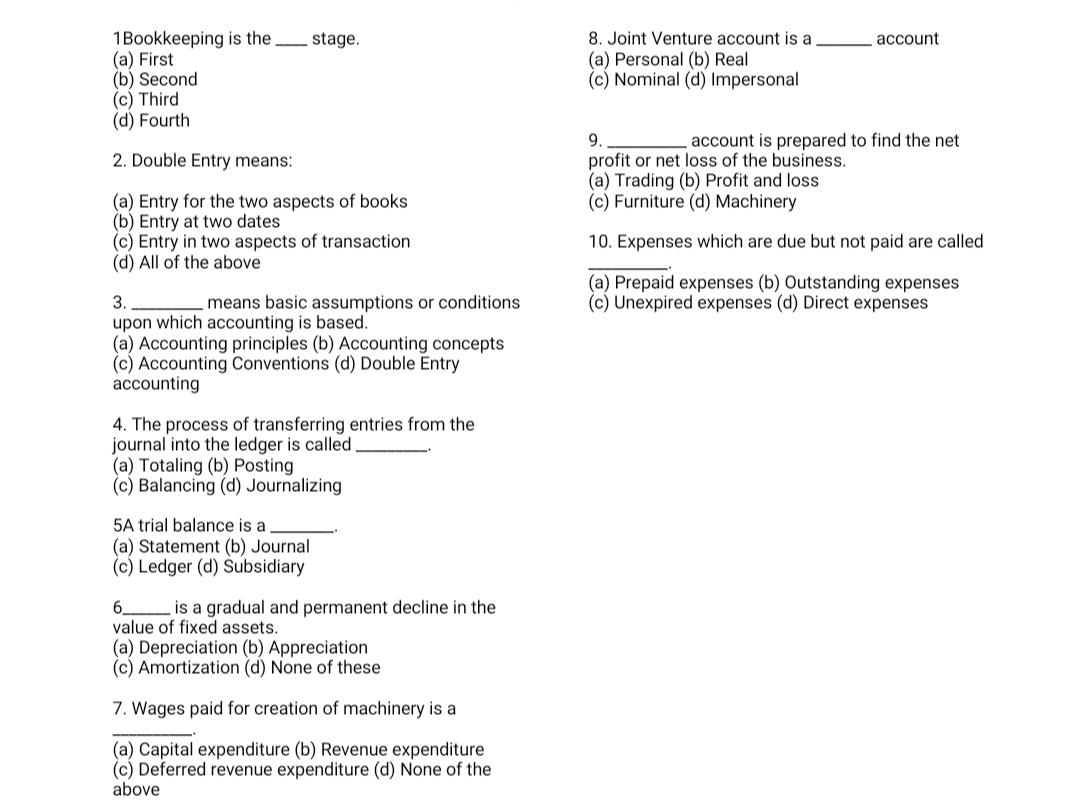 Answer All ...no need for explainaton just give correct option .....answer all