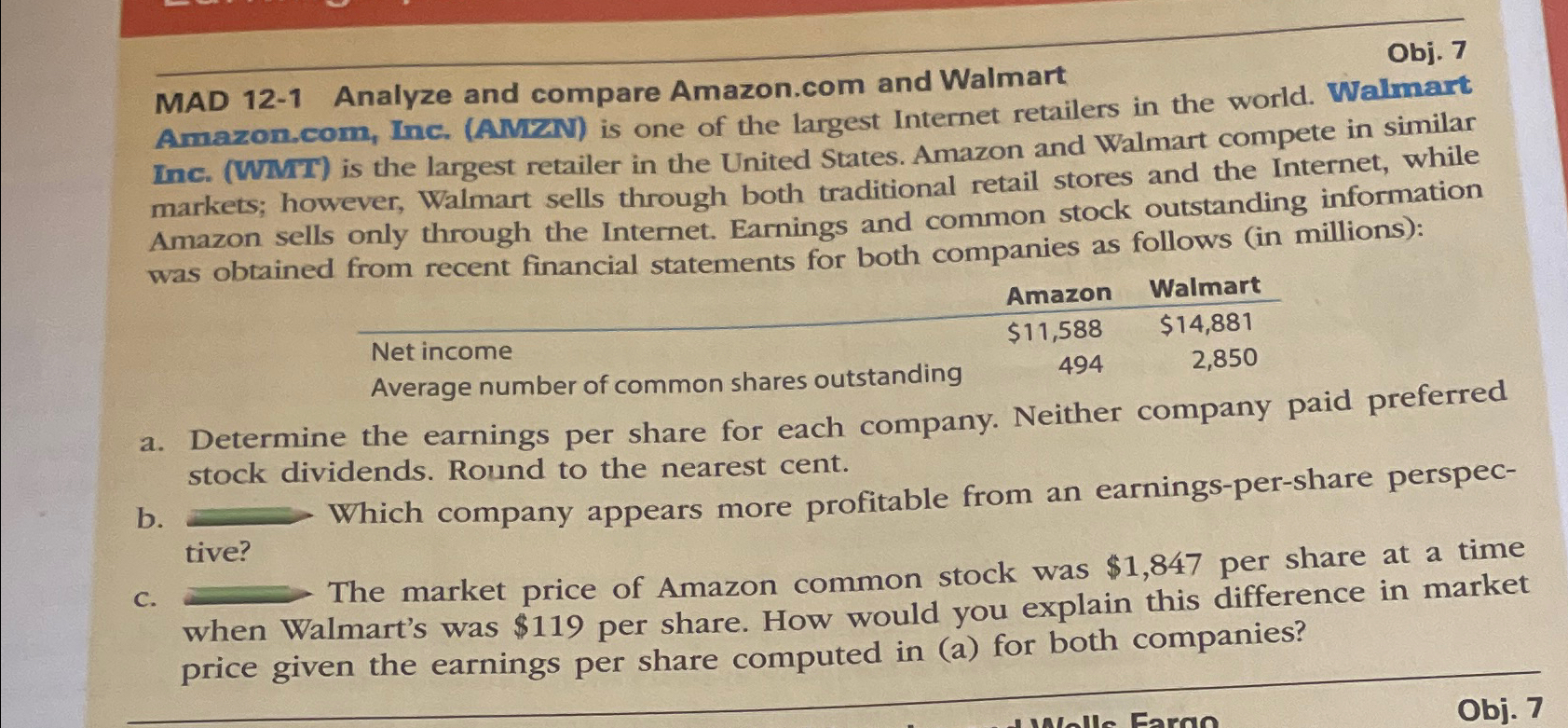  MAD 12-1 Analyze and compare Amazon.com and Walmart Obj. 7 Amazon.com,
