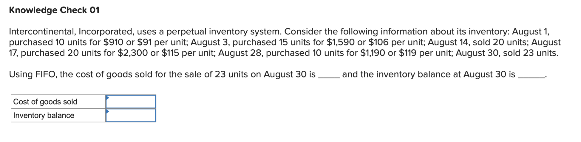 Learning Objective 06-P1: Compute inventory in a perpetual system using the methods