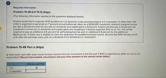 please answer ! Required Information Problem 15-48 (LO 15-3) (Algo) [The following