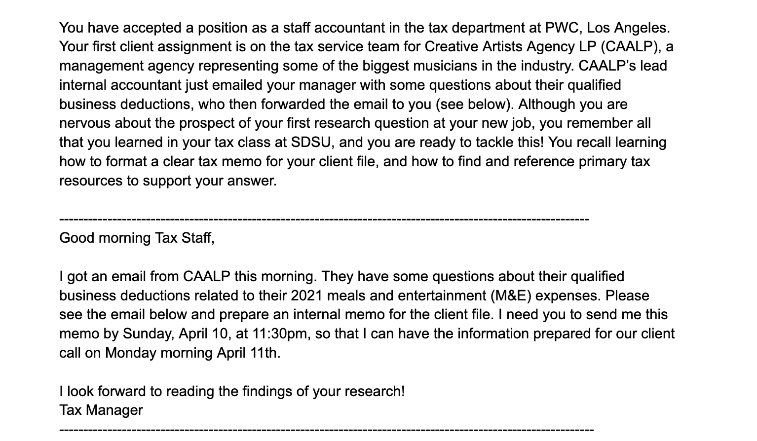  How to write a tax memo for this case? You have