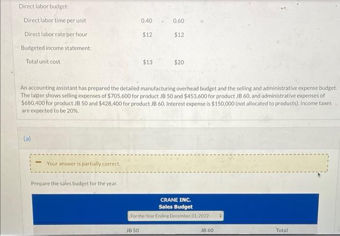 ending December 31, 2022. Accounting assistants furnish the following Product JB 50
