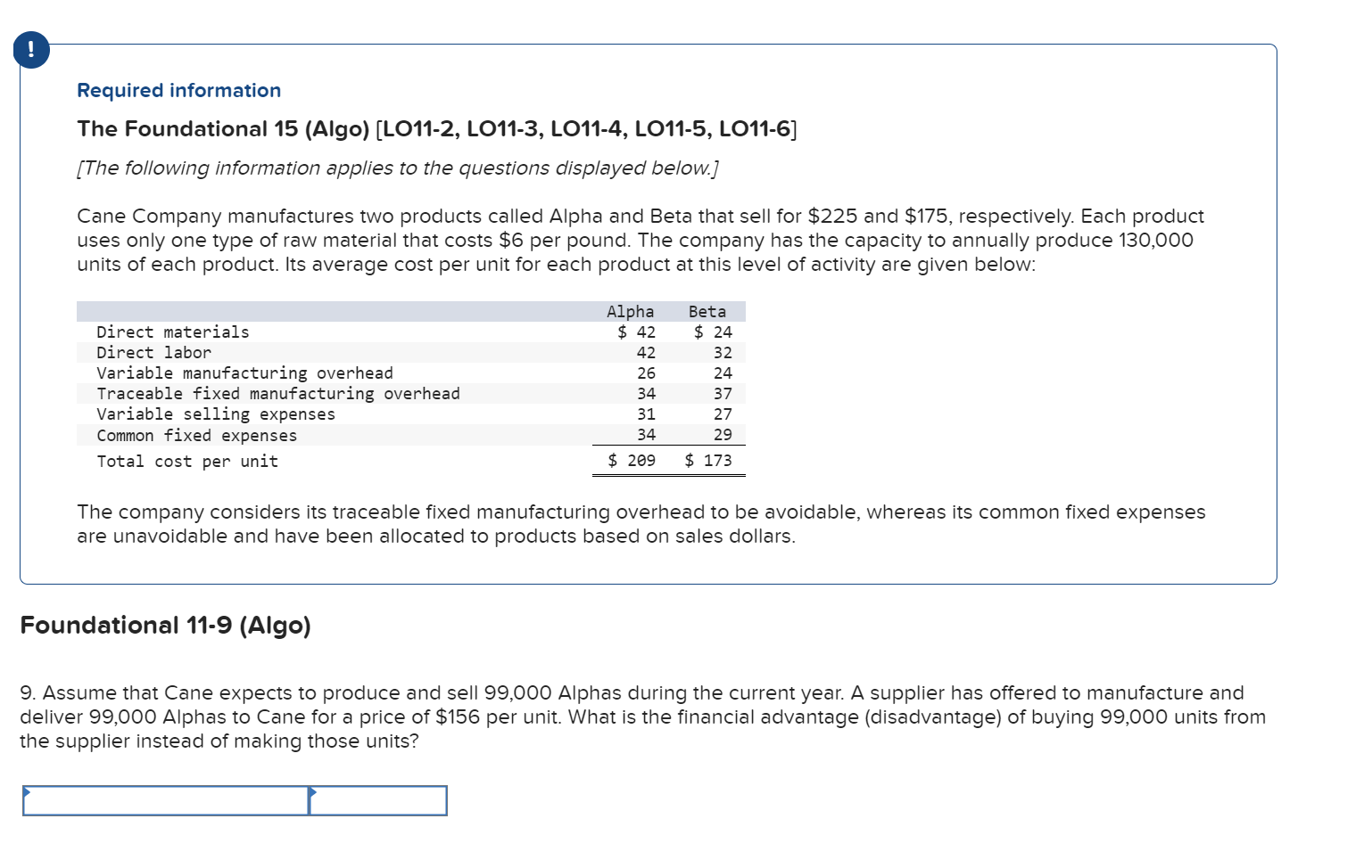  Required information The Foundational 15(Algo)[LO11-2, LO11-3, LO11-4, LO11-5, LO11-6] [The following