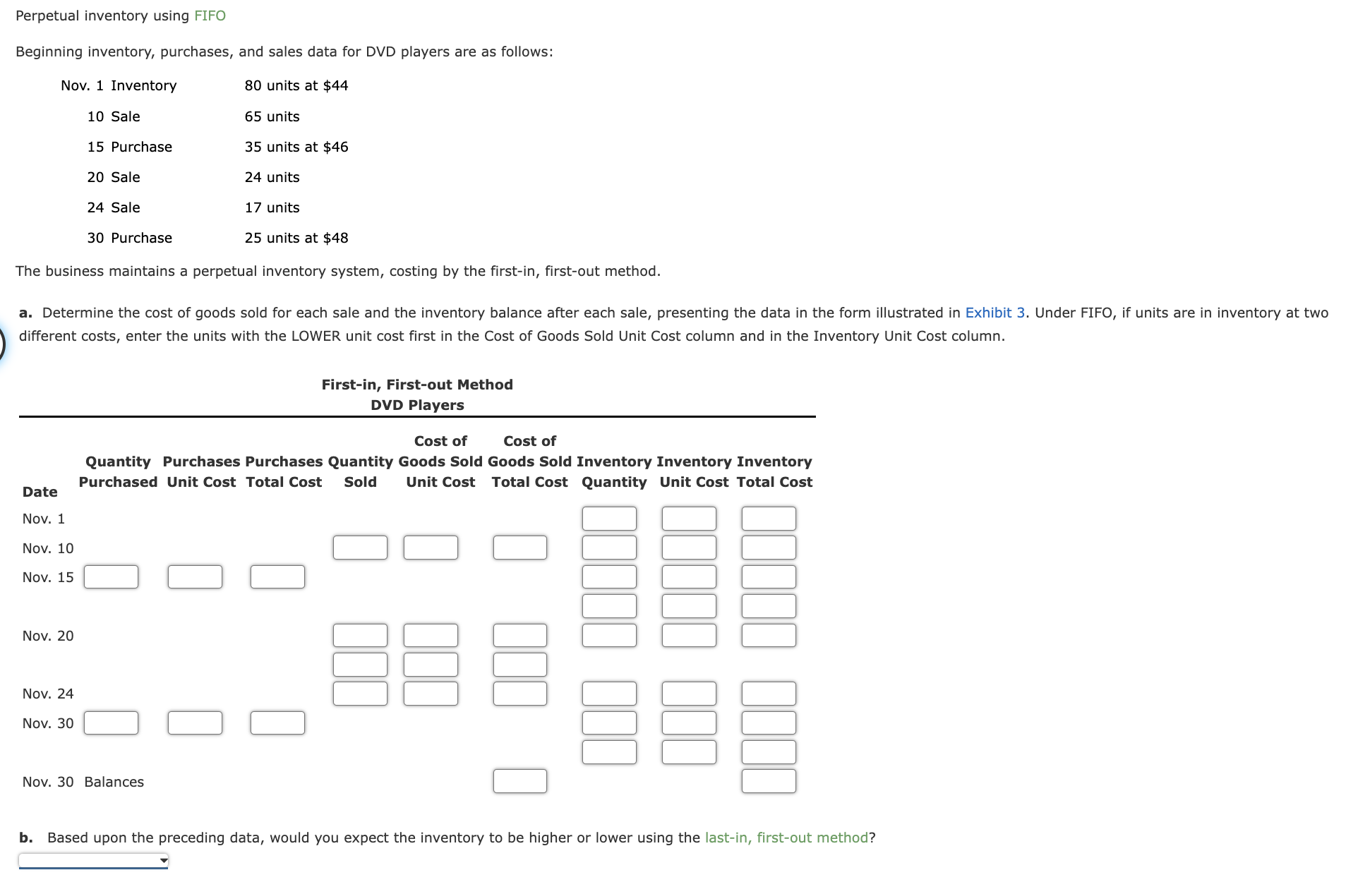  Perpetual inventory using FIFO Beginning inventory, purchases, and sales data for