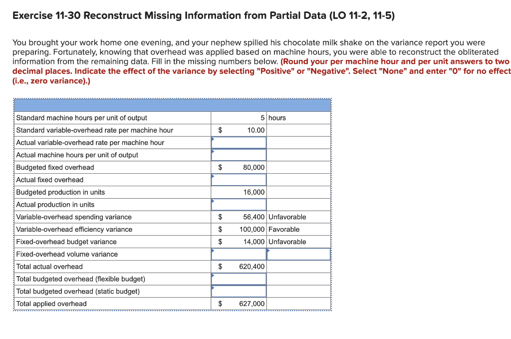  Exercise 11-30 Reconstruct Missing Information from Partial Data (LO 11-2, 11-5)