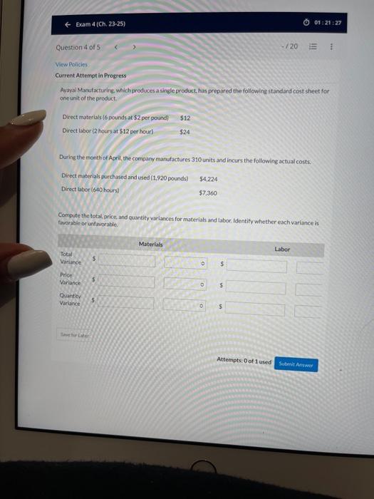 #4 please help 01:21:27 Exam 4 (Ch. 23-25) - /20 Question 4