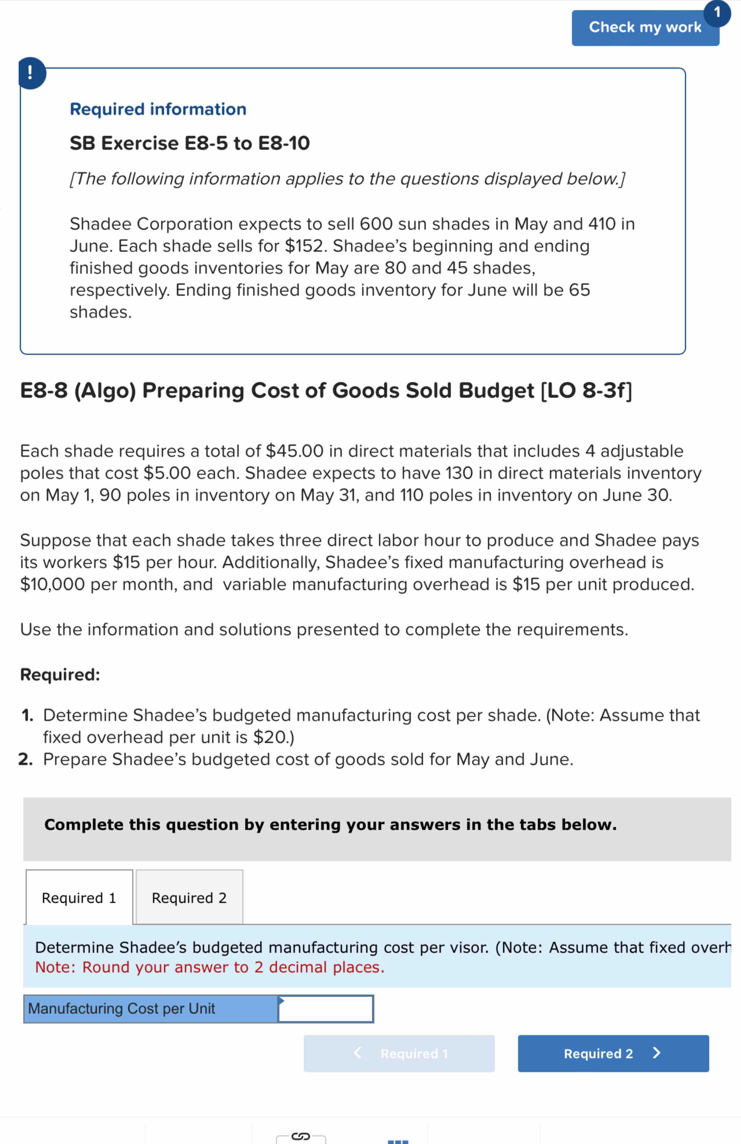  Required information SB Exercise E8-5 to E8-10 [The following information applies