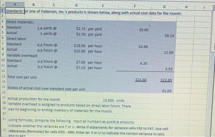 please provide excel formulas B C D E F G H 1