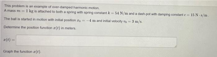  This problem is an example of over-damped harmonic motion A mass