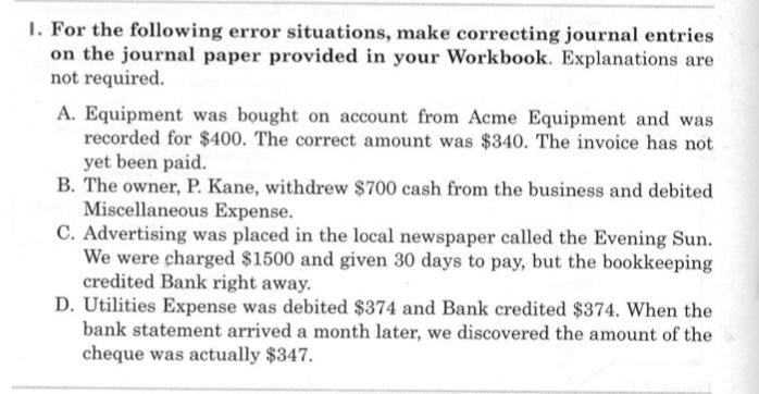 Posting and Techniques for finding errors 1. For the following error situations,