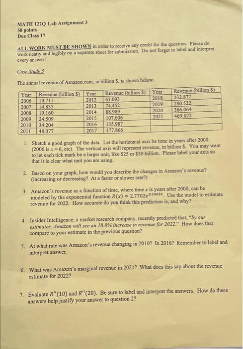  number 5, 6, and 7 please. MATH 122Q Lab Assignment 3
