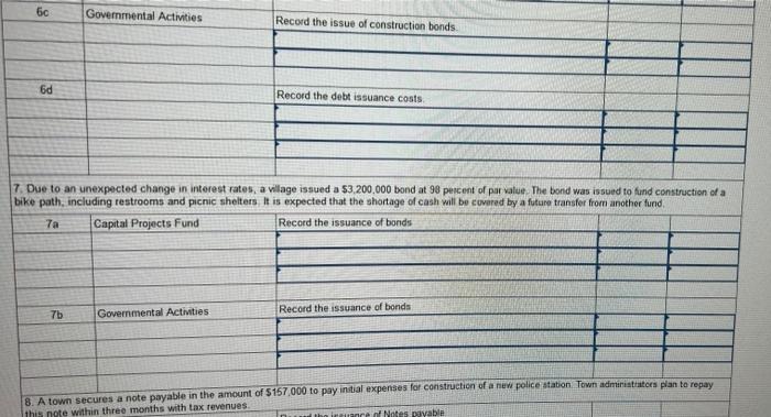 Do not round Intermediate calculations.) Transaction Fund Governmental Activties General Journal Debit