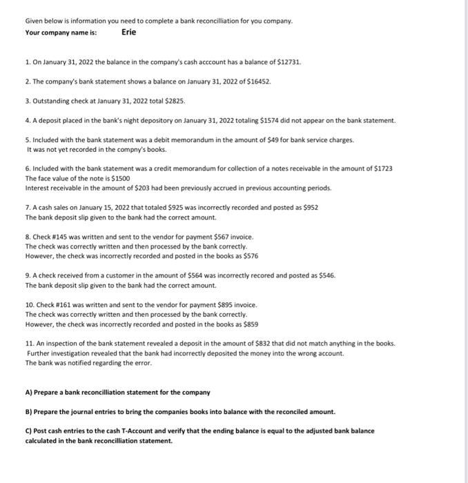 URGENT !!!!!!!use excel please Given below is information you need to complete