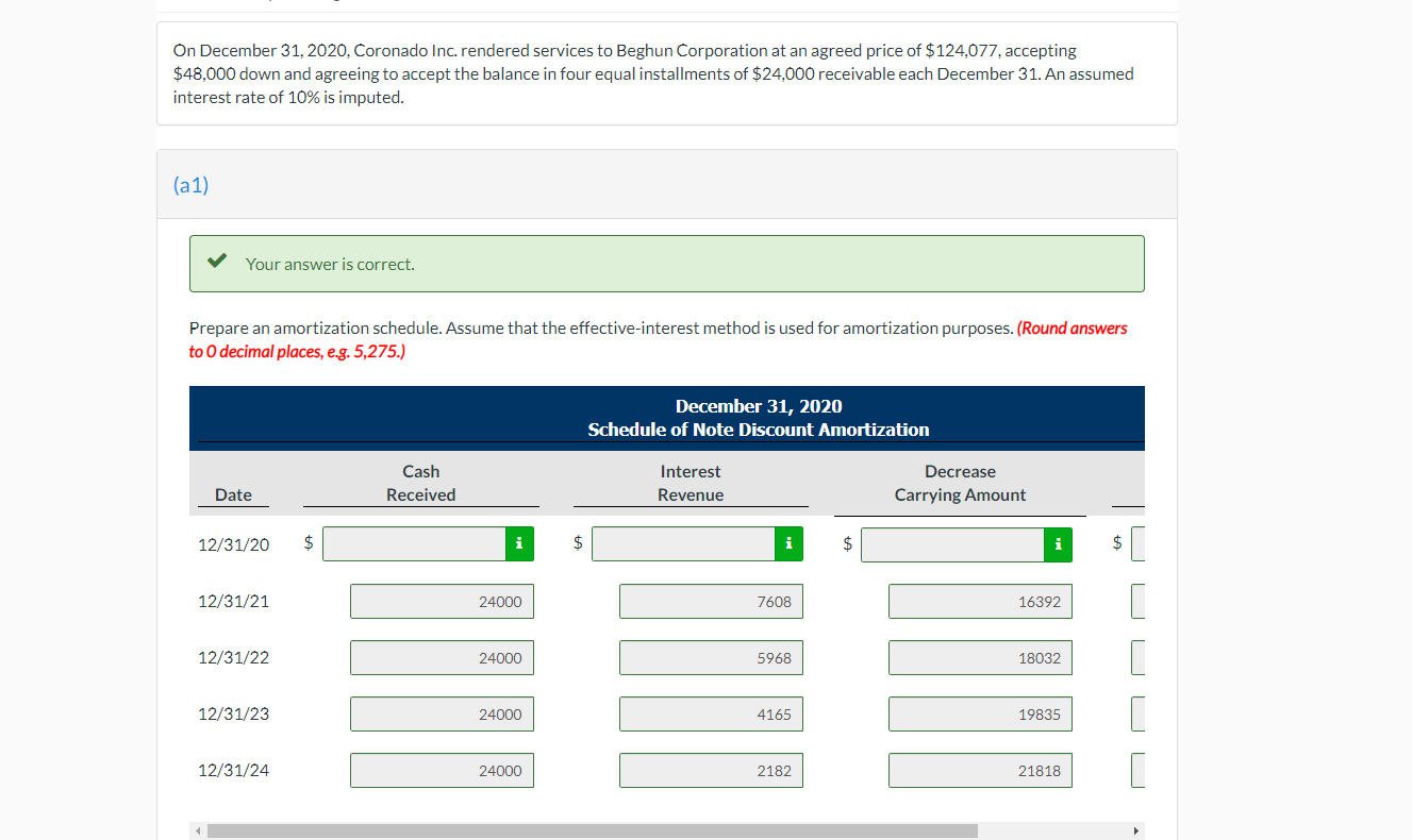  Please do question a2 On December 31, 2020, Coronado Inc. rendered