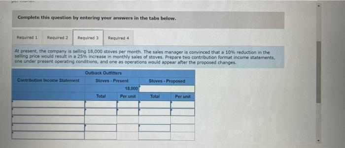 camp stove, sells for $10 per unit. Variable expenses are $77 per
