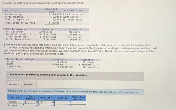  Exercise 4-11 (Algo) Computing product cost per unit using plantwide method