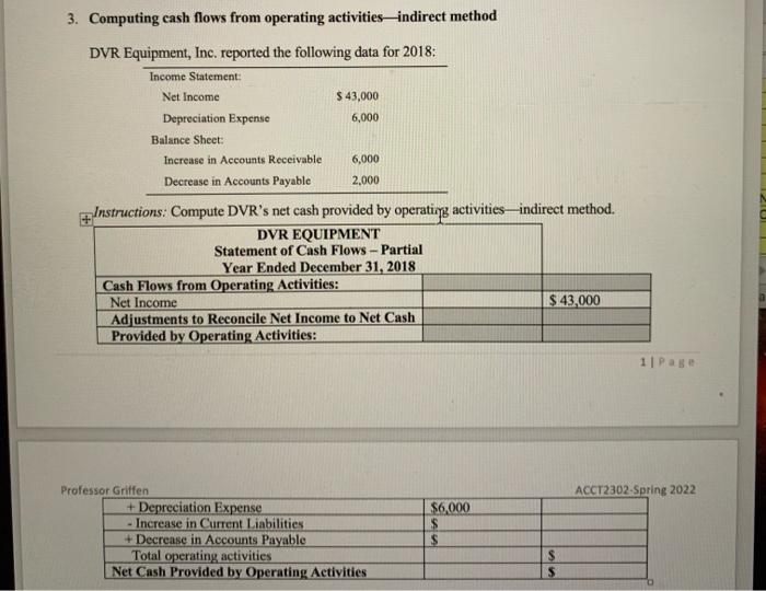 homework help :need help filling out chart with explanation 3. Computing cash