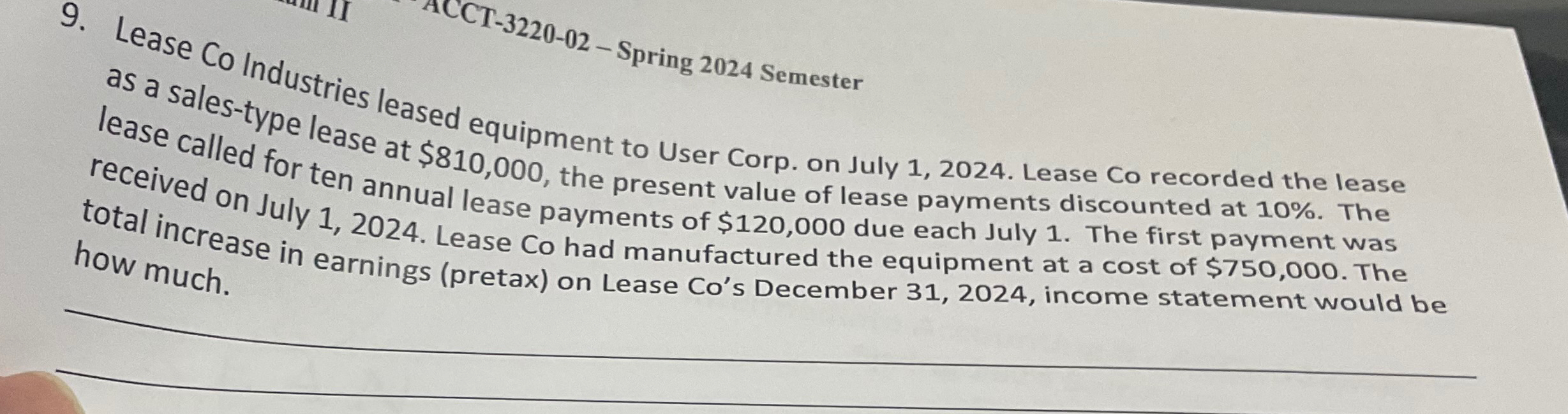  -3220-02- Spring 2024 Semester as a sales-type lease leased equipment to