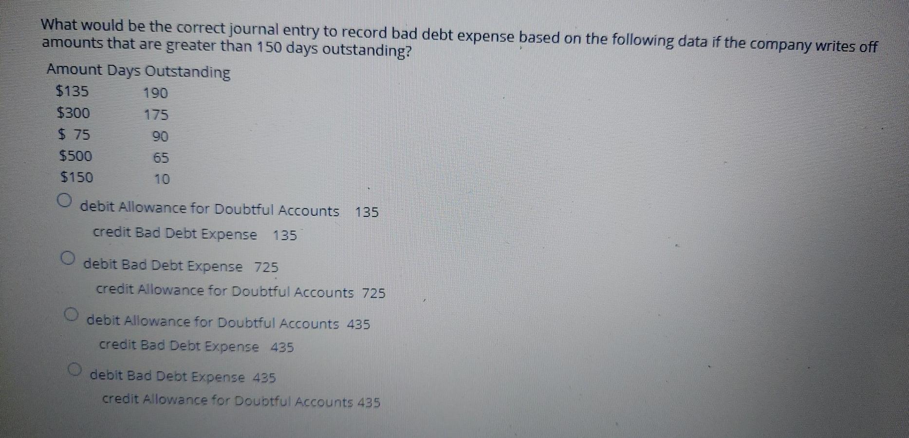  What would be the correct journal entry to record bad debt
