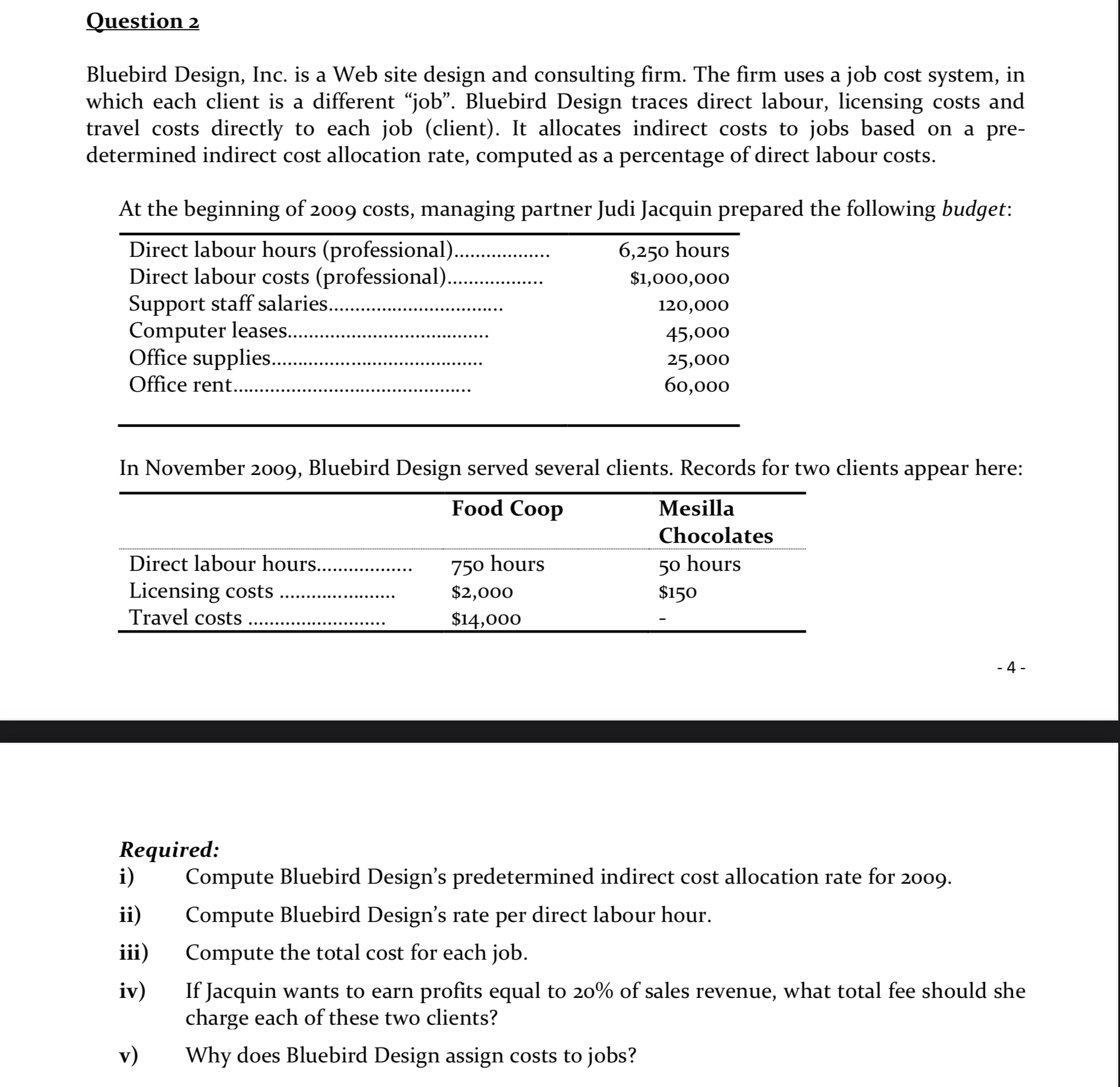  Question 2 Bluebird Design, Inc. is a Web site design and