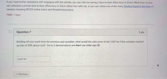 your work on the previous quiz question, calculate the total cost of