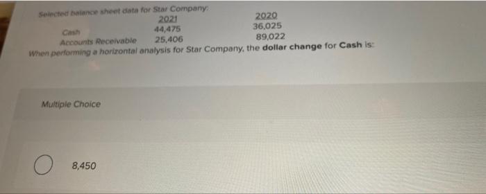 help please asap Selected balance sheet data for Star Company: 2021 2020