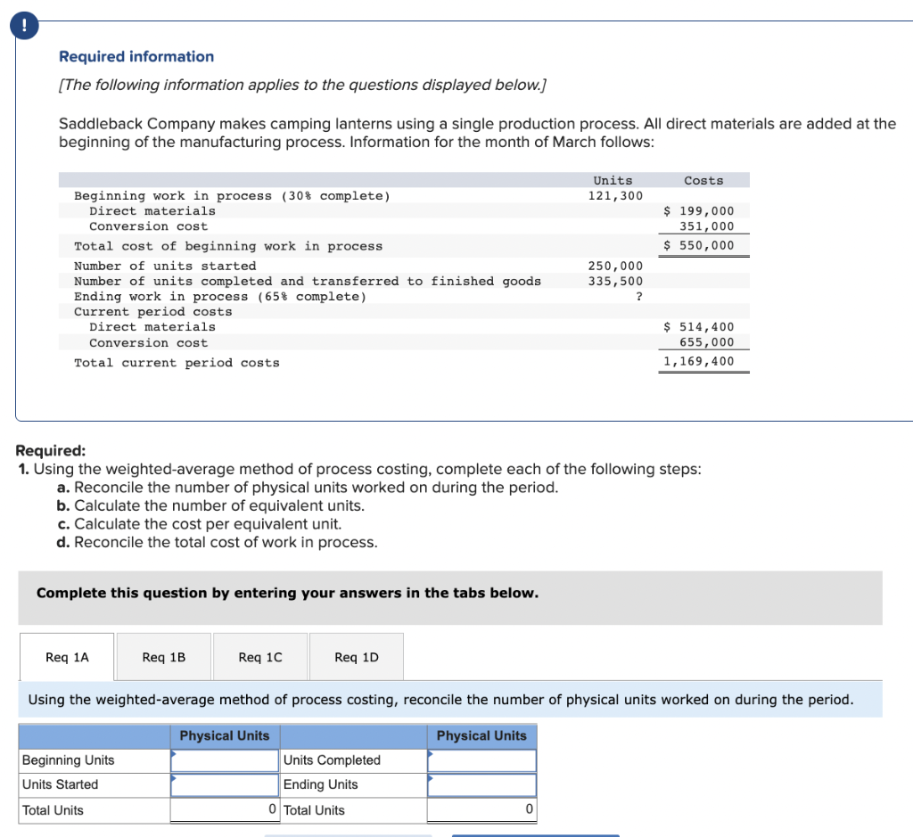 Please complete all 8 parts. Use the weighted average method of process