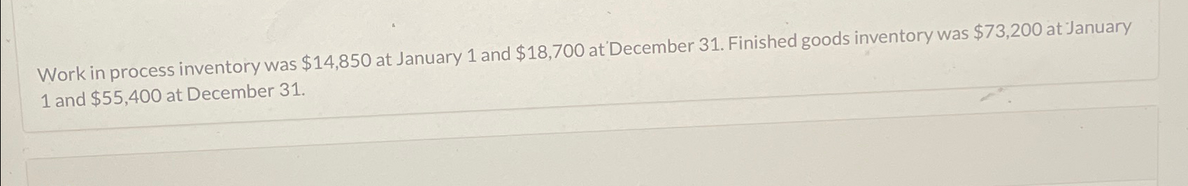  Work in process inventory was $14,850 at January 1 and $18,700