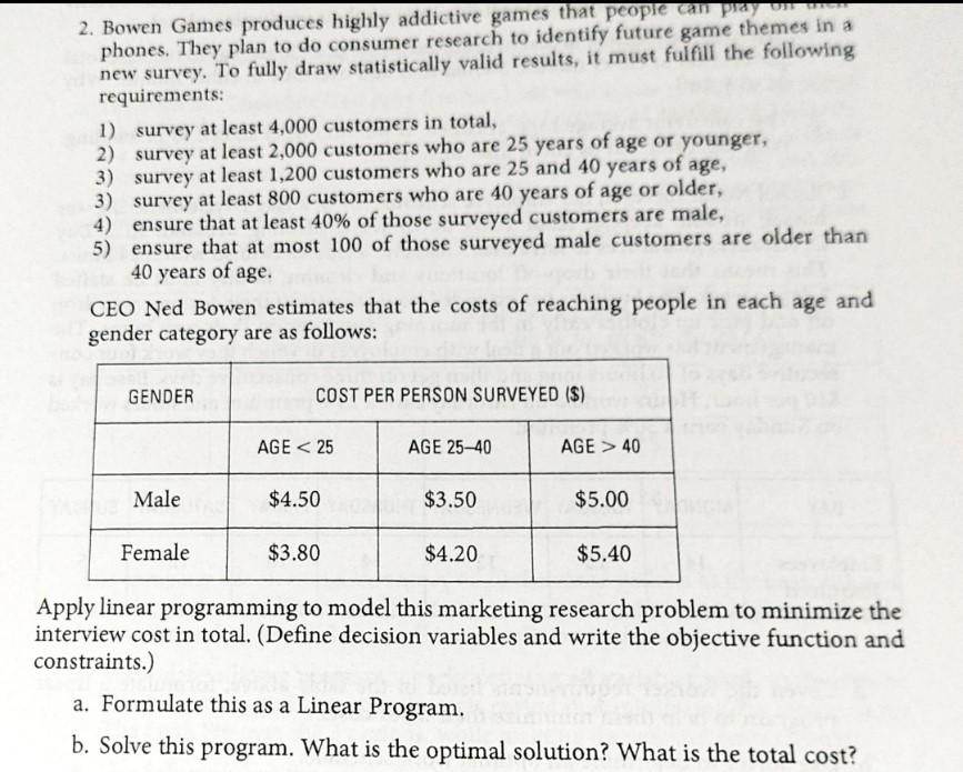 Formulate the LP and create a spreadsheet model to solve for