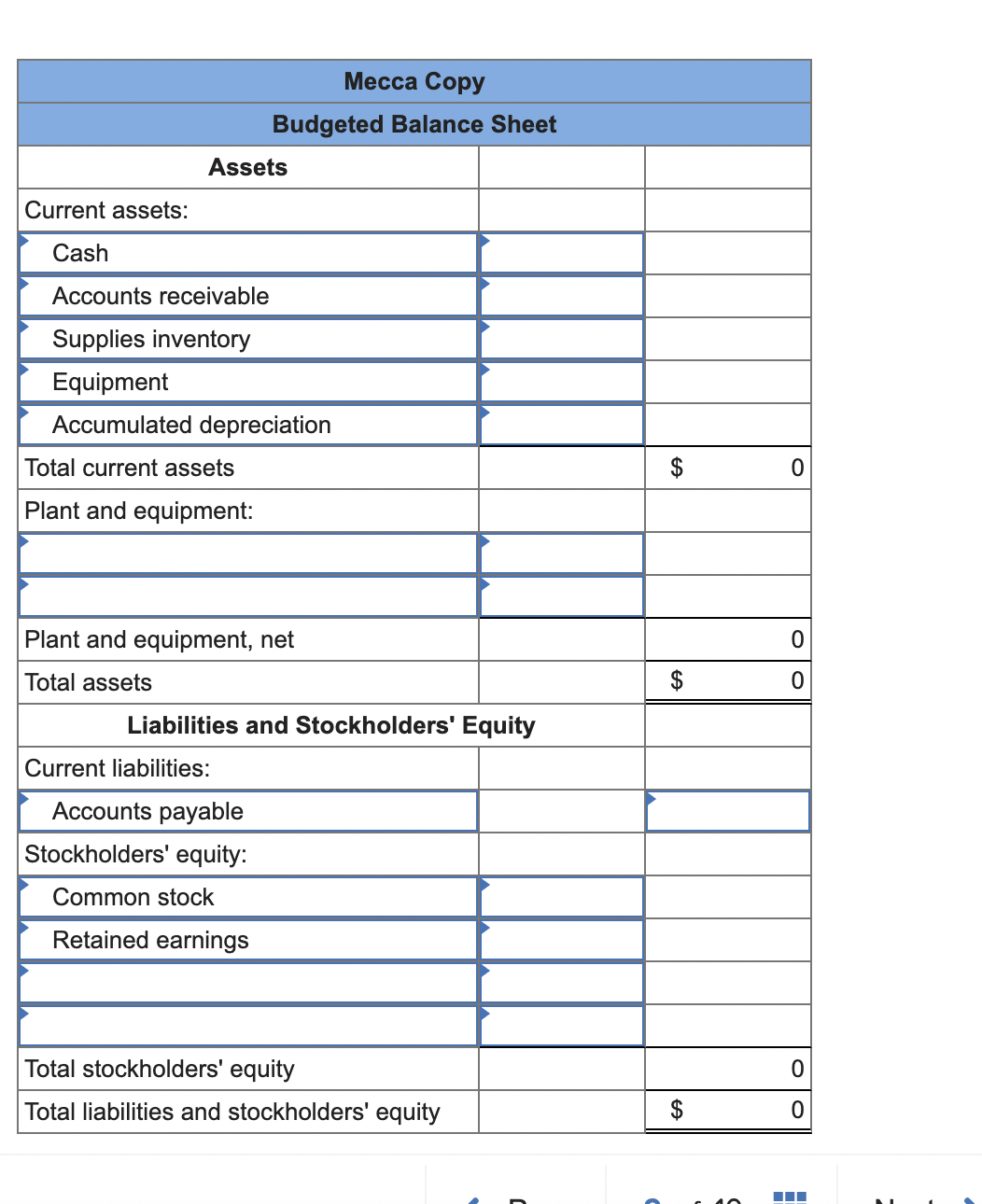  Exercise 8-9(Algo) Budgeted Balance Sheet [LO8-10] The management of Mecca Copy,