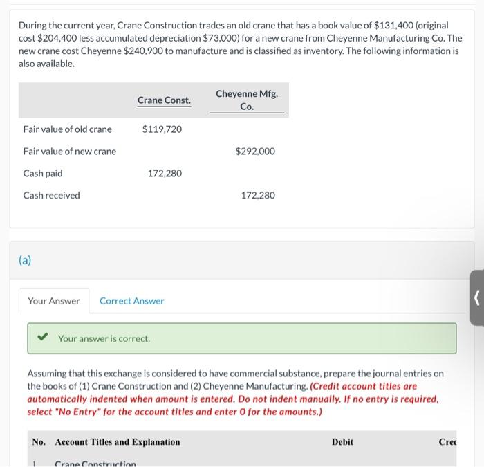  please help me with (part C) During the current year, Crane