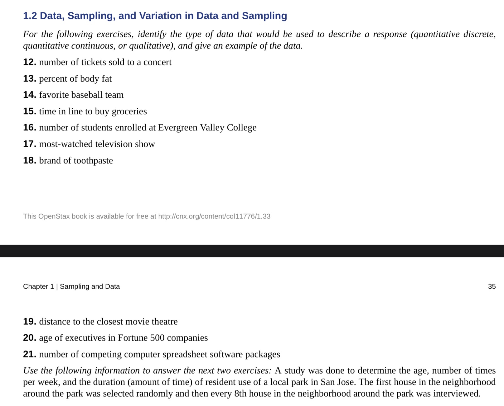 1.2 Data, Sampling, and Variation in Data and Sampling For the