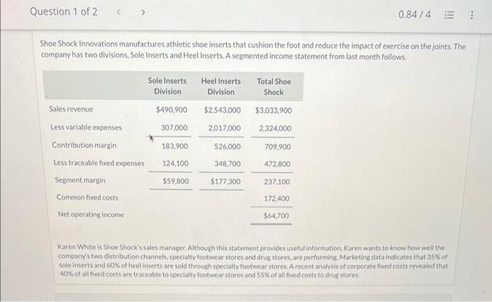 prepare a segment margin income statement for shoe shocks two distribution channels