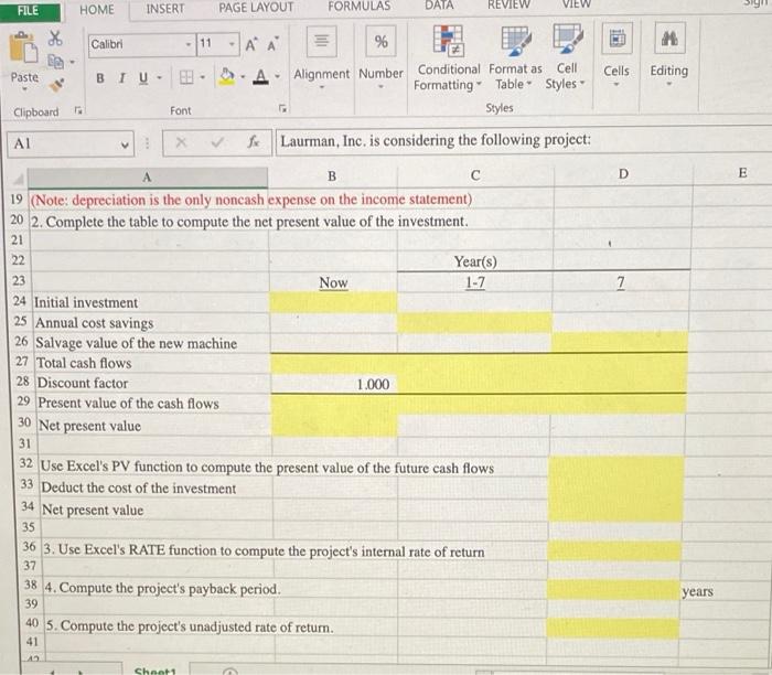 Investments - Excel FILE PAGE LAYOUT FORMULAS DATA REVIEW VIEW A A