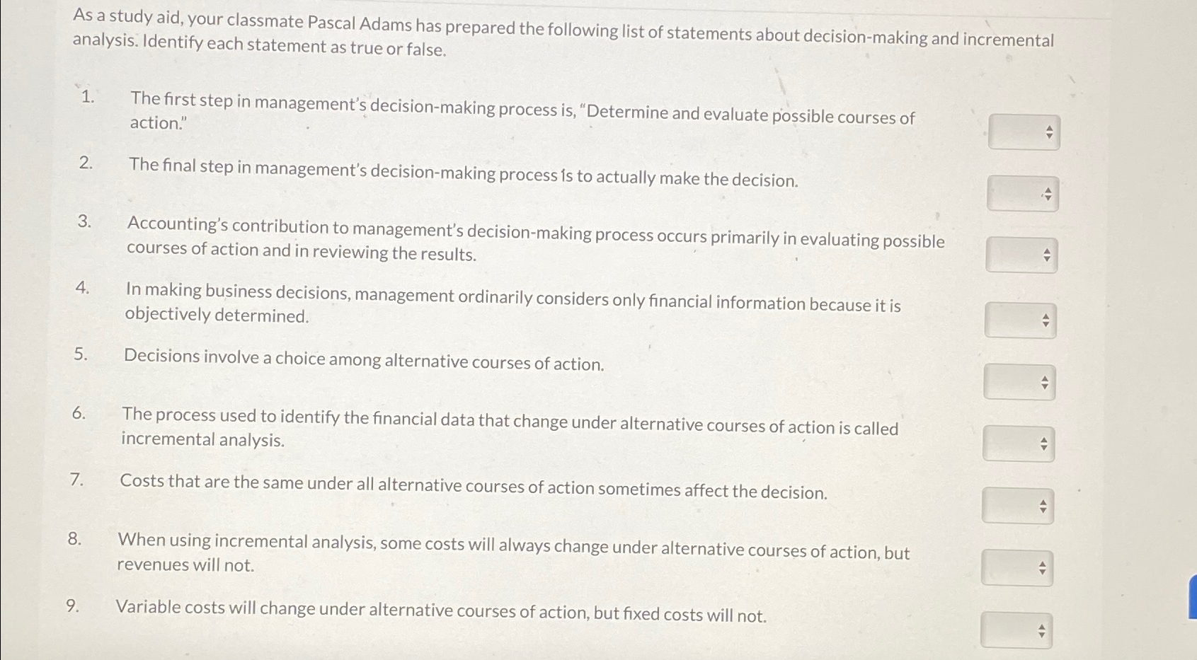  As a study aid, your classmate Pascal Adams has prepared the