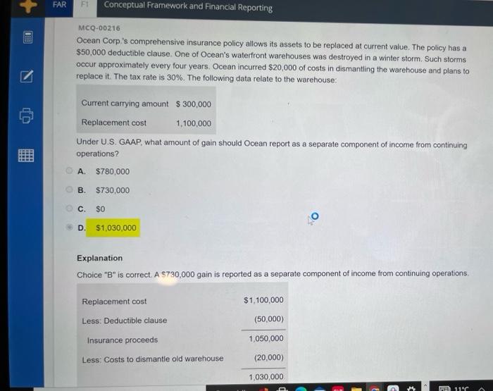 CPA_Far practice problem can you help me explain the answer ? thank