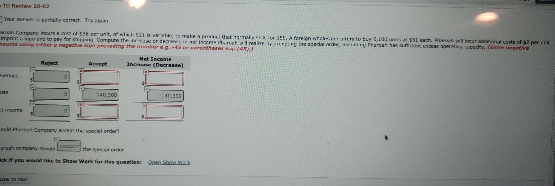  It! Review 20-02 Your answer is partially correct. Try again. aroah